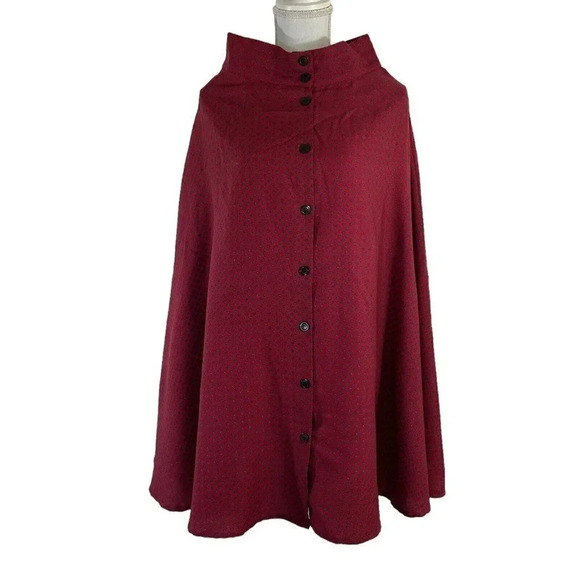 Via Frascatti Wool Blend Poncho Vintage 70s Red Dainty Blue Flowers Pattern - Picture 1 of 9